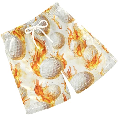 Pigsaly Boys' Swim Board Shorts Watercolor Fire White Golf Balls Boy's Swim Trunks Kids Swimwear M