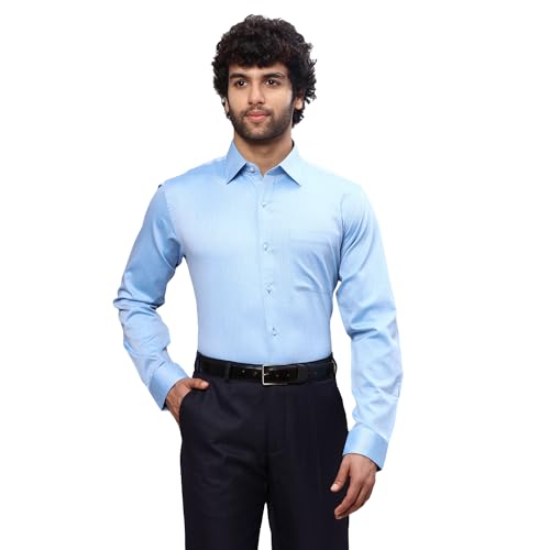 Image of Raymond Men Slim Fit Dobby Pattern Pure Cotton Semi Cut Away Collar Full Sleeve Formal Shirt