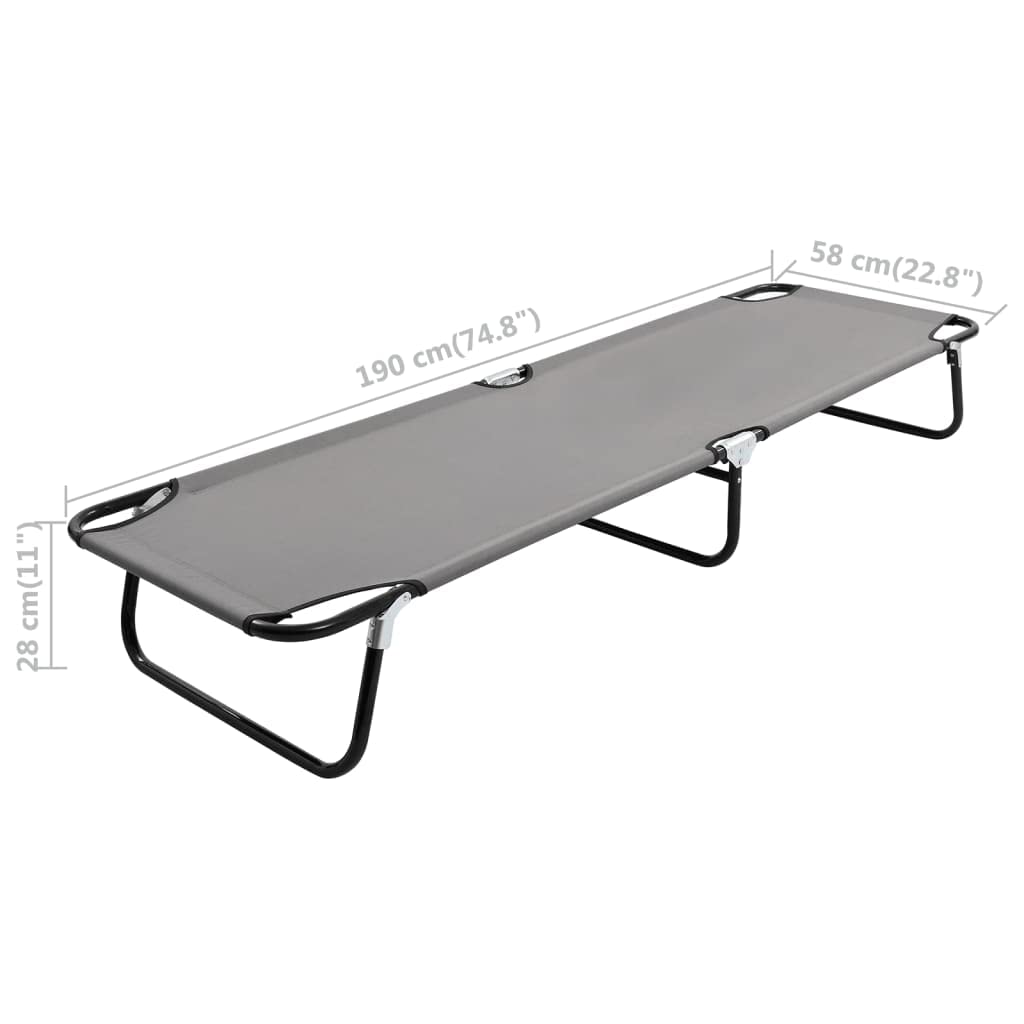 Klappliege Grau Stahl, 120 kg Belastbarkeit | Faltbares Campingbett, 600D Polyester mit PE-Beschichtung, rostfreies Gestell, leicht und tragbar