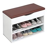 ✅ BESCHREIBUNG: Dieses Garderoben-Regal für Treppenhaus, Flur, Ankleide-Raum oder Abstell-Raum besitzt 2 offene Fächer und ein Fach unter der Ablage-Fläche mit Sitz-Polster. Die Sitz-Fläche ist dick gepolstert und bequem