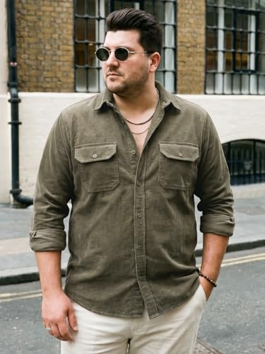 Image of Urbano Plus Men's Corduroy Full Sleeve Regular Fit Solid Overshirt with Utility Pockets