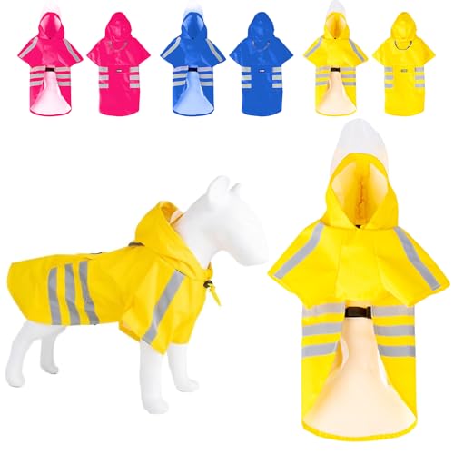 犬 レインコート 犬カッパ 雨具 防水 防風 帽子付き 8サイズ 小型犬 中型犬 大型犬 全天候対応 反射テープ付き 着脱簡単 快適 軽量 通気 散歩 室内外兼用 (イエロー,2XL(18-28斤))