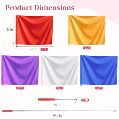 10 Pack Worship Flags for Dance Church, 22 x 28 in Praise Dance Flags with Retractable Rod, 5 Colors Metallic Luster Worship for Stage Performance, Church Service, Team Practice