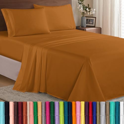 Image of Elegant Comfort 1500 Premier Hotel Quality 4-Piece Bed Sheet Sets, Deep Pockets - Luxurious Wrinkle Free & Fade Resistant, Queen, Bronze