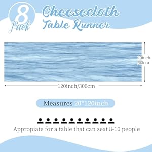 8 Pack Baby Blue Cheesecloth Table Runners 20x120 Inch Gauze Table Runner 10FT Easter Cheese Cloth Table Runner Rustic Sheer Runner for Wedding Baby Shower Birthday Party Table Decor 8 Pack Baby Blue Cheesecloth Table Runners 20×120 Inch Gauze Table Runner 10FT Easter Cheese Cloth Table Runner Rustic Sheer Runner for Wedding Baby Shower Birthday Party Table Decor