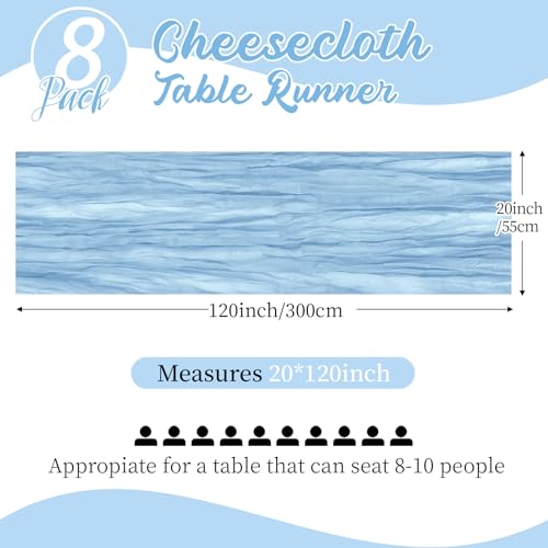 8 Pack Baby Blue Cheesecloth Table Runners 20x120 Inch Gauze Table Runner 10FT Easter Cheese Cloth Table Runner Rustic Sheer Runner for Wedding Baby Shower Birthday Party Table Decor by Yorcari - Used condition - Image 2