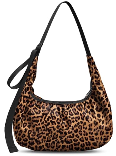 Gemfit Crossbody Crescent Bags for Women - Small Crescent Bag for Women Travel, Waterproof Nylon, Adjustable Strap, Spacious and Stylish, Leopard