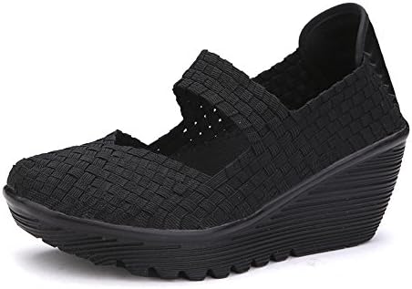 EnllerviiD SDF889-1heise38 Women Wedge Mary Jane Sandals Closed Toe Weave Platform Heel Sandals Shoes