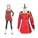 ♥ Größen: S, M, L, XL CGBF - Darling in The FranXX Zero Two Anime Cosplay Kostüm Halloween Spiel Party Kostüm Kleid Set, rot, XL