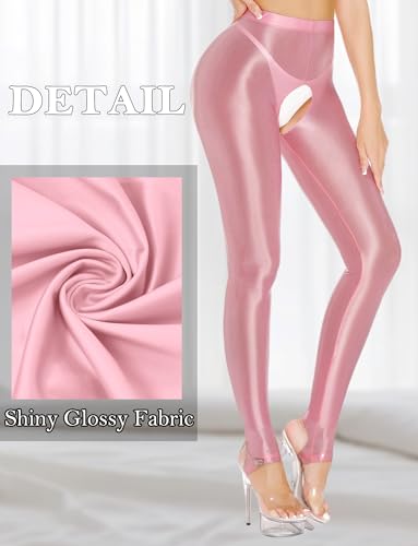 Women's Shiny High Waist Tights Oil Glossy Opaque Pantyhose Sexy Open Crotch Footless Yoga Leggings Pants4