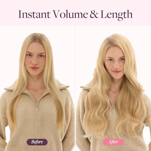 Image of GOO GOO Sew in Hair Extensions Real Human Hair, Micro Beaded Weft Hair Extensions Human Hair, 16 /22 Light Blonde Highlights Golden Blonde 18 Inch 100g, Pre-attached Beads, Natural Volume