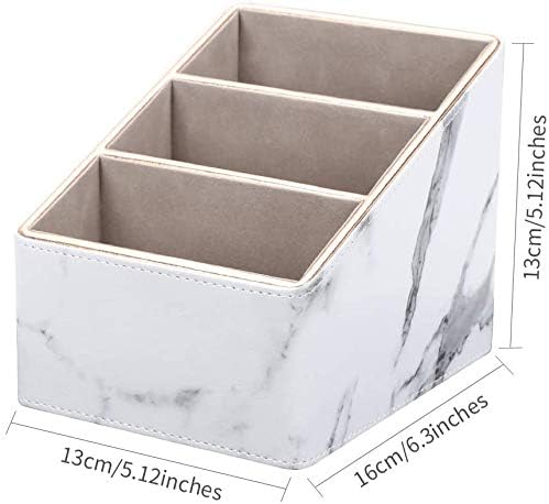 GORESE Remote Control Holder with 3 Compartments, PU Leather TV Remote Organizer Leatherette Desk Organizer for TV Remote, DVD, Blue-Ray, Controllers, Remote Control Box (3 Slot) (A White Marble)