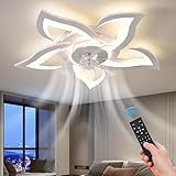 ZHMDJDSH 26" Geometric Ceiling Fan with Lights, 6 Speeds 3 Colors Ceiling Fan with Light Remote Control, White Low Profile Flush Mount Ceiling Fan for Kitchen Bedroom Living Room