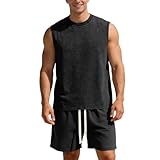 Herren Kurz Jogginganzug Sommer 2 Teiler Set mit Ärmellos Tshirt und Kurze Hosen mit Tunnelzug Mode Einfarbig Trainingsanzug Locker Bequeme Freizeitanzug Outdoor Lässige Tracksuit