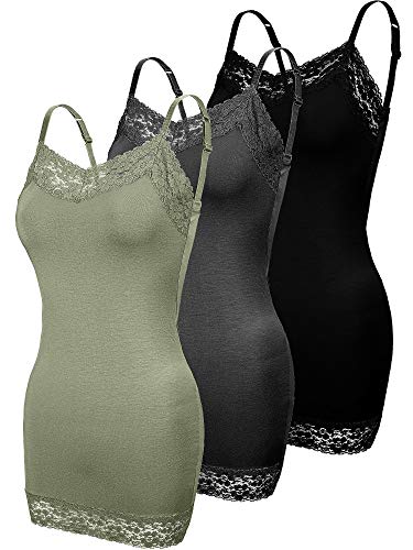 Image of SATINIOR 3 Pcs Women Long Camisoles Lace Tank Tops Neck Cami Adjustable Spaghetti Strap Trim Lace Tank Top for Women Wearing