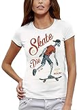 Tagliato Medium Fit PIXEL EVOLUTION Camiseta Skater Esqueleto Mujer - tamaño 2/M - Blanco