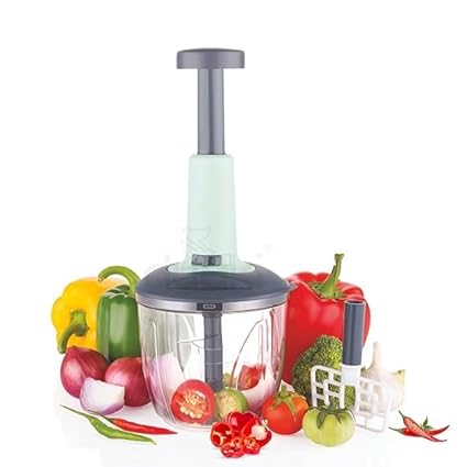 ASVR 2 in 1 Push Chopper Push and Chop Chopper Vegetable and Fruit Cutter Chopper with Easy Push and Close Button 1100 ml |Sea Green (Pack of 1)