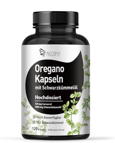 Oregano Öl Schwarzkümmel Kapseln Oreganoöl Kapseln Hochdosiert 120 mg Carvacrol pro Kapsel 150 mg Oreganoöl mit 80% Carvacrol & 2% Thymol 120 Softgels