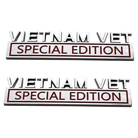 2PCS Vietnam Vet Special Edition Emblems 3D Raised Decals Exterior Truck Stickers Fender Vietnam Veteran Badges Replacement for F150 F250 F350 Chevy Silverado 1500 2500 Chevrolet C10 C15 (Chrome Red) Cover