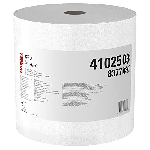 Wypall Power Clean X80 Heavy Duty Cloths (41025), Extended Use Cloths Jumbo Roll, White, 475 Sheets / Roll; 1 Roll / Case #TOP8