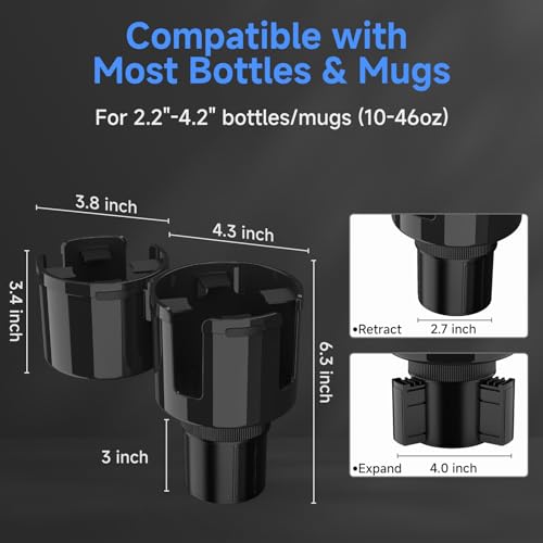 DYLEN Car Cup Holder Expander, 2 in 1 Cup Holder Adapter Extender for Car with Expandable Insert, Fits Yeti, Hydroflask and Other Large Water Bottles & Mugs in 2.2"-4.6" (10-46oz) - Image 6