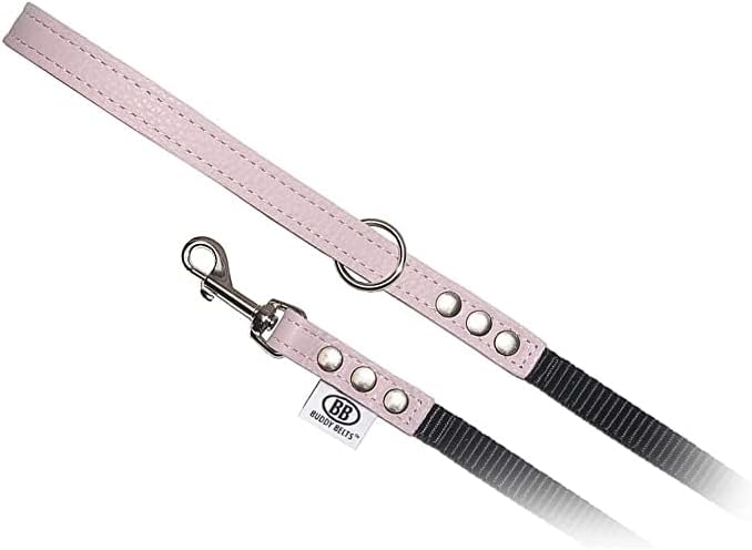 Buddy Belt Pebble Grain Accent Leather Nylon Leash Pink - Premium Edition (1/2" x 4')