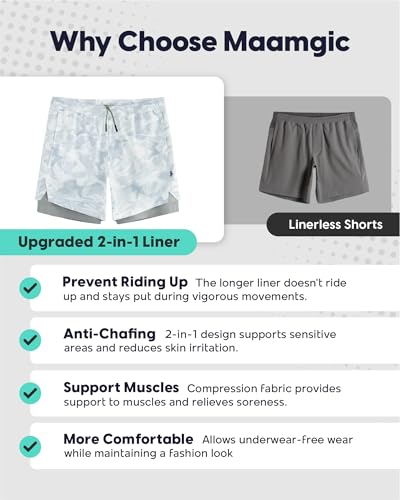 Image of maamgic Mens Workout Shorts 2 in 1 Stretch 5 inch / 7 inch Gym Shorts Running Shorts with Compression Liner Zip Pocket