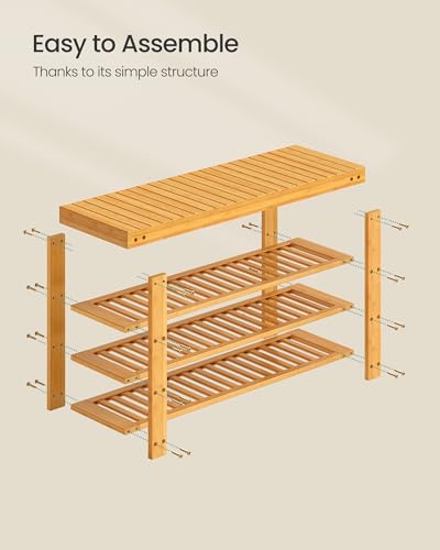 Image of SONGMICS Shoe Rack Bench, 4 Tier Bamboo Shoe Storage Organizer, Entryway Bench, for Living Room, Bathroom, Bedroom, 11.3 x 35.2 x 20.5 Inches, Light Bamboo ULBS390YL01