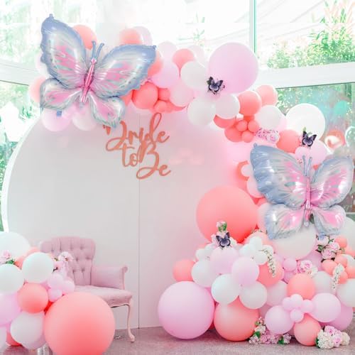 6 Pieces Butterfly Balloons, Purple Butterfly Foil Mylar Balloons,Butterfly Baby Shower Decoration for Butterfly Themed Party Wedding Birthday Party Baby Shower Decorations Supplies (Pink) 4 41MUe 2Dg2L. AC