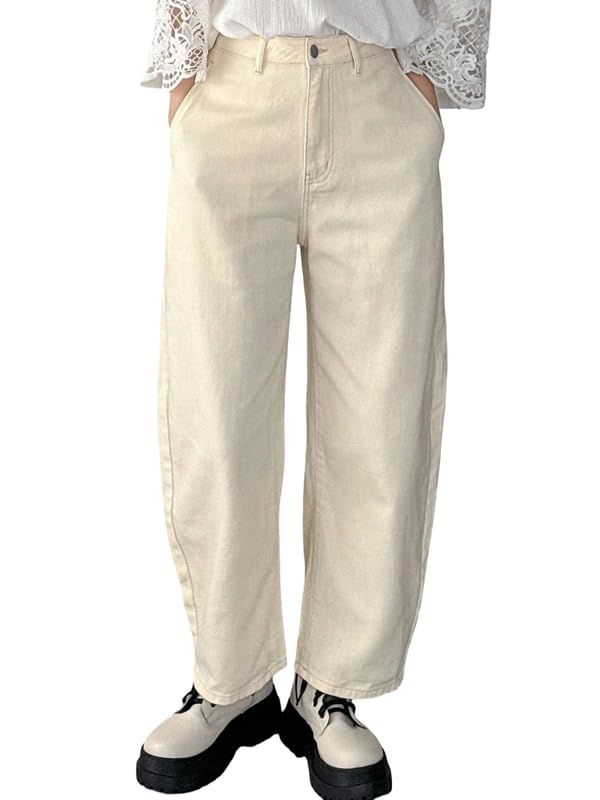 Women’s Cream High Waist Denim Jeans | Straight, Relaxed, Wide Leg & Baggy Fit | High Rise Loose Oversized Denim Pants for Women(WD_Cream_K_26)-image-47