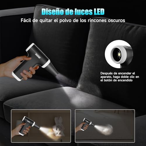 ELECGO Druckluft Staubgebläse 2 in 1, 150000 U/min, Drahtloser Luftgebläse mit Mini Auto Staubsauger, 4000 mAh Luftgebläse, AIC Behälter, Geeignet für Büro, Tastaturreinigung, Laptop, Sofa, Auto