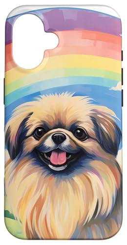 Pekingese Dog Rainbow Bridge Cute Memorial Puppy Painting Case for iPhone 16