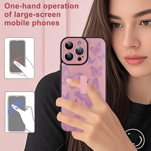 Image of for iPhone 16 Pro Case with Finger Strap Holder, Cute Cool Butterfly Print Pattern Design for Women Girls, Shockproof Anti Scratch Hand Kickstand Protective Cover, Pink