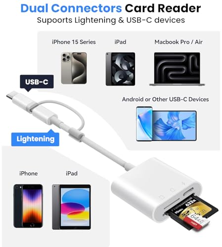 Image of Verilux SD Card Reader for iPhone iPad with USB C to C Connector, 3 in 1 USB C SD Card Reader with with Dual Slot for SD /TF and USB Port, Memory Card Readers Support for iPhone /iPad /Android /Camera