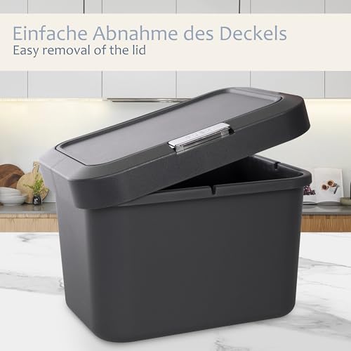 ONVAYA® Komposteimer für die Küche ǀ Anthrazit ǀ geruchsdicht ǀ spülmaschinengeeignet ǀ für Arbeitsplatte und Küchentisch ǀ 5 Liter Fassungsvermögen ǀ Druckknopf ǀ Biomülleimer mit Deckel