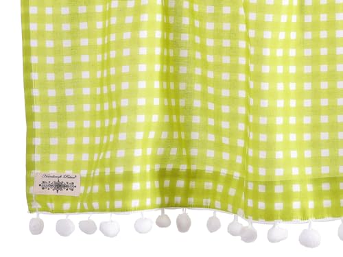 Image of Ravaiyaa - Attitude is everything Hand Printed Half Window Kitchen Curtain 100% Cotton Short Drapery Valance Curtain 40 inch X 18 inch Inch (Green Checked)