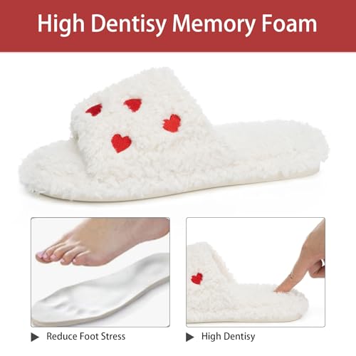 Image of GOEWY Fuzzy Open Toe Slippers for Women Indoor Cozy Memory Foam Slip On House Slides Shoes Gifts for Womens Her Mom