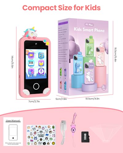 Kids Smart Phone for Girls with Holographic Pyramid, 32G Card Christmas Birthday Gifts for Age 3-10 Kids Toys Cell Phone, 2.8" Touchscreen Toddler Learning Play Toy, Dual Camera, Music Player (Pink) - Image 8