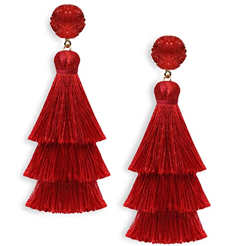 Tassel Earrings For Women, Red Earrings Layered Bohemian, Dangle Earrings With Irregular Gemstones, Statement Earrings For Women Teen Girls Gift #TOP11