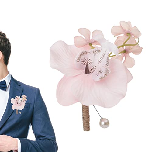 HEPVET Ramillete para el Ojal - Boutonnieres de Phalaenopsis Artificiales Hechos a Mano | Ramillete para Boda Prom Fall Vintage Rustic Marriage Prom