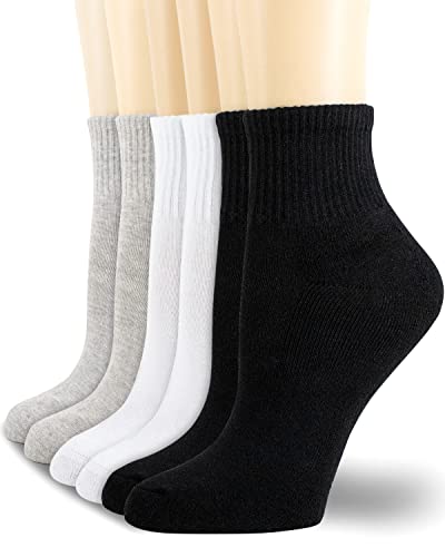 NevEND 6 Pairs Women's Mini Crew/Ankle Cotton Athletic Socks with Thick Cushioned