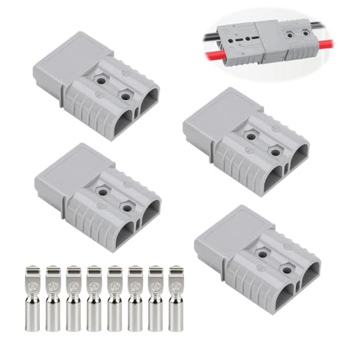 4 Pièces Connecteur Batterie 50A 600V Kit, Prise Connexion Rapide avec 8 Cosses Câble 6-10 AWG Cosses Cuivre Plaqué Argent Borne de Batterie pour Voiture Camping-Car...