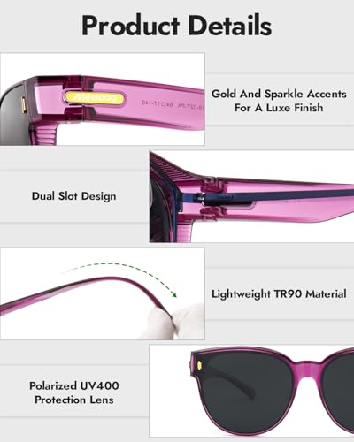 Meeloog Over Glasses Sunglasses for Women Polarized Stylish Large Shades Cover Glass Women Cateye Round UV400 for Driving3