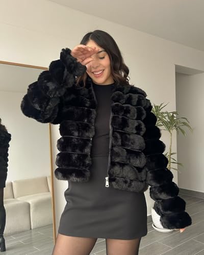 Arssm Womens Faux Fur Jacket Cropped Fluffy Long Sleeve Coat 2025 Winter Warm Shaggy Outwear4