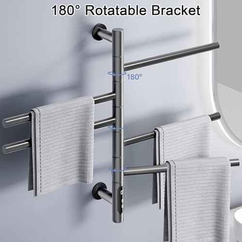 Toallero calefactable de Acero Inoxidable con Varilla giratoria y Ajuste de Temperatura, radiador toallero eléctrico de Pared para baño de Hotel, Blanco (Gray)