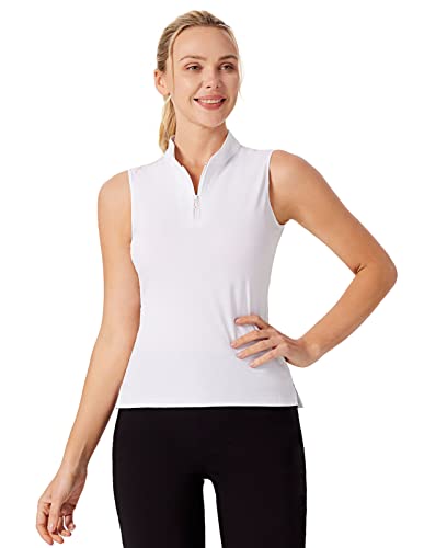 Women's Sleeveless Golf Shirt Zip Up Tennis Shirt Lightweight Quick Dry Active Tops Polo Shirts For Women L White #TOP6