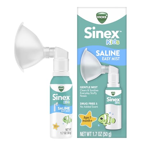 Image of Vicks Sinex Kids Saline Easy Mist, Drug Free Saline, Ages 1 Month+, Gently Clears and Soothes Everyday Stuffy Noses, Safe for Daily Use, 1.7 OZ