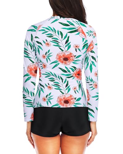 Image of Daci Women Two Piece Rash Guard Long Sleeve Swimsuits with Short UPF 50+ | UPF 50+,High Waisted Short,Long Sleeve,High Neck,Built-in Brief,Quick Dry