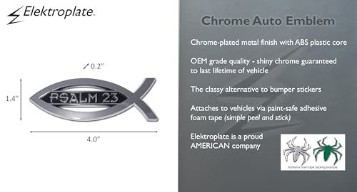 Image of Elektroplate Christian Fish Psalm 23 OEM Chrome Emblem for Cars, Trucks, and All Auto | Universal Fit at 4 inch x 1.4 inch | Weatherproof