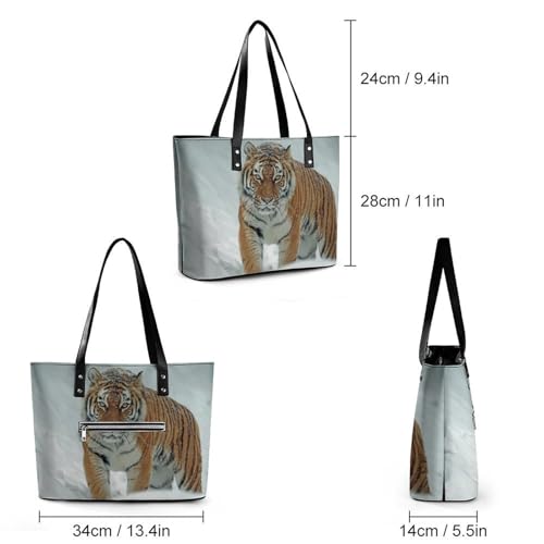 Tiger in The Snow Women's Leather Handbag Shoulder Bag Tote Purse Bags for Shopping Travel2